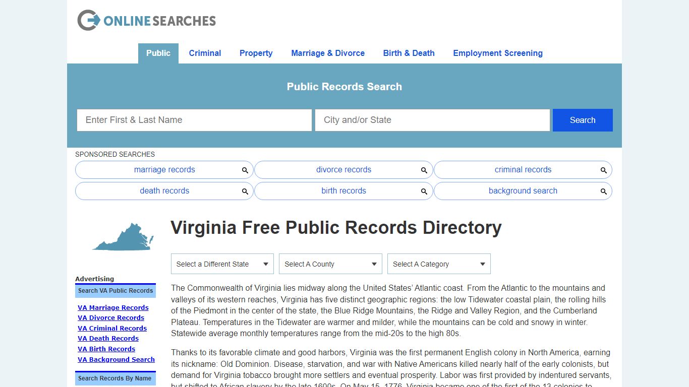 Virginia Free Public Records Directory - OnlineSearches.com